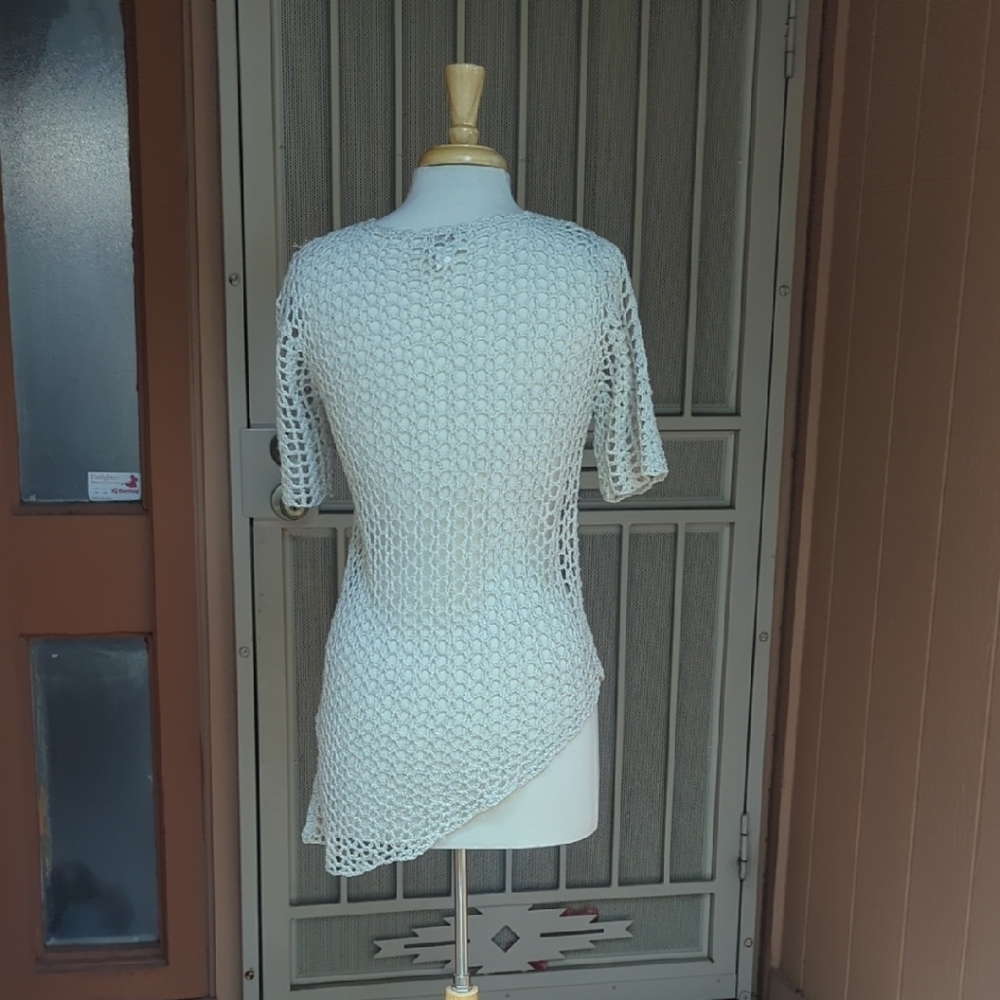 Chico's Cream Crochet Short-Sleeve Tunic Top - Picture 5 of 5
